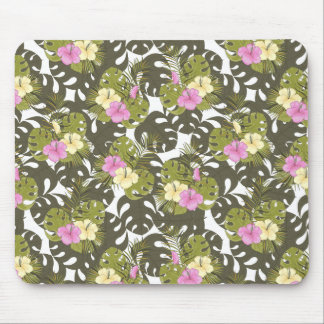 Tropical Jungle Leaves and Hibiscus Pattern Mouse Pad