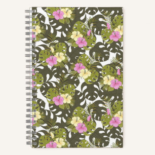 Tropical Jungle Leaves and Hibiscus Pattern Notebook