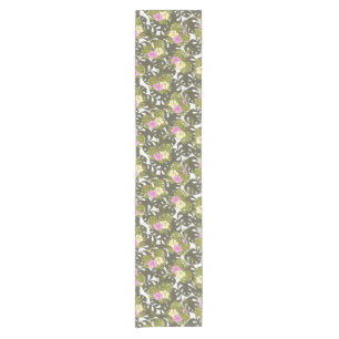 Tropical Jungle Leaves and Hibiscus Pattern Short Table Runner