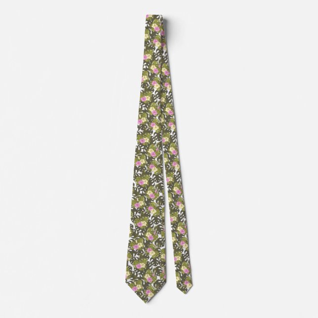 Tropical Jungle Leaves and Hibiscus Pattern Tie (Front)