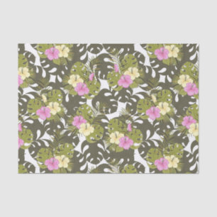 Tropical Jungle Leaves and Hibiscus Pattern Tissue Paper