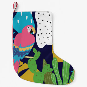 Tropical jungle leaves background with parrots. Su Small Christmas Stocking
