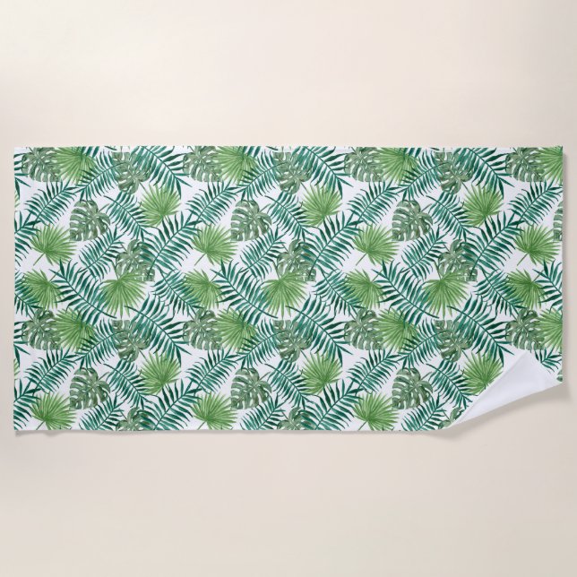 Tropical Jungle Leaves Beach Towel (Front)