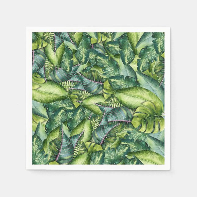 Tropical Jungle Leaves Botanical Birthday Party Napkin (Front)