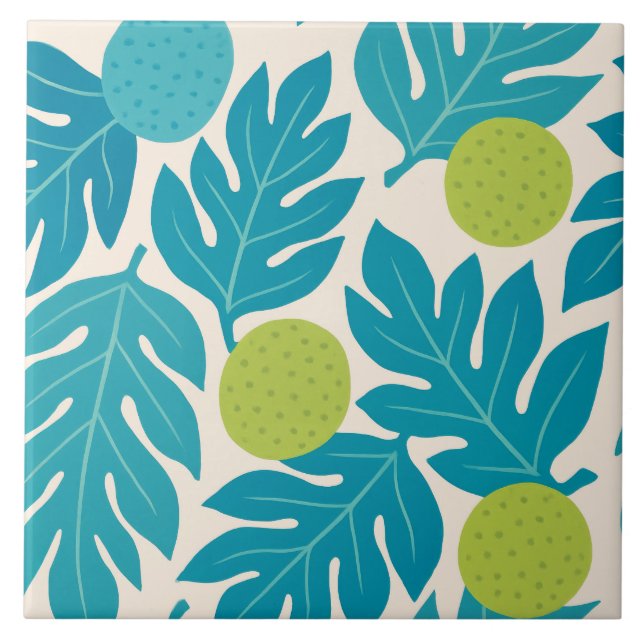Tropical jungle leaves ceramic tile (Front)