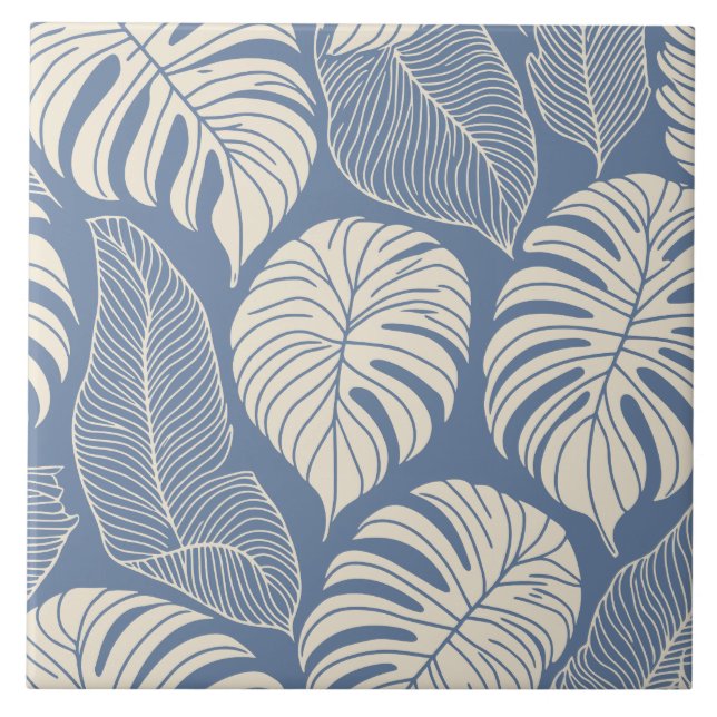 Tropical jungle leaves ceramic tile (Front)