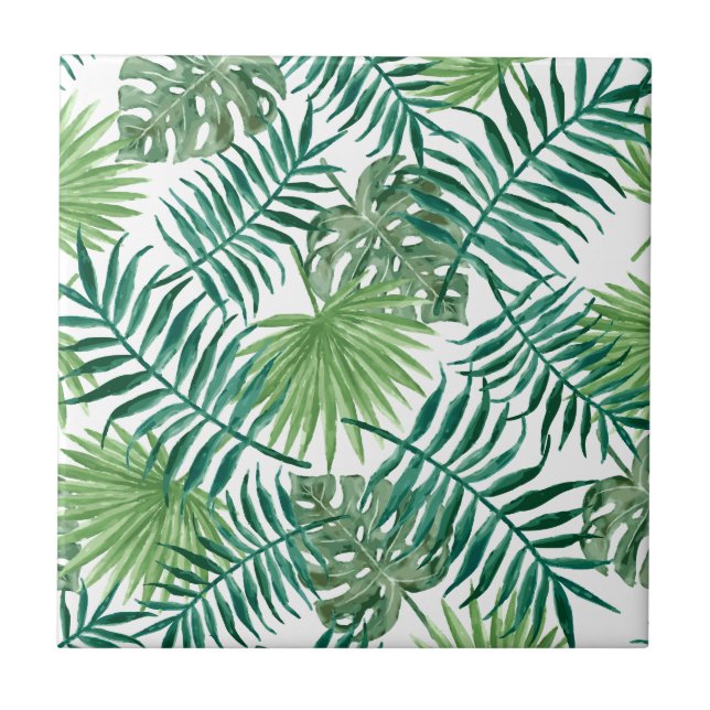 Tropical Jungle Leaves Ceramic Tile (Front)