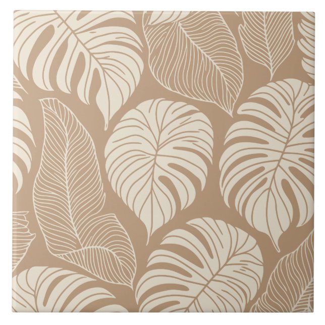 Tropical jungle leaves ceramic tile (Front)