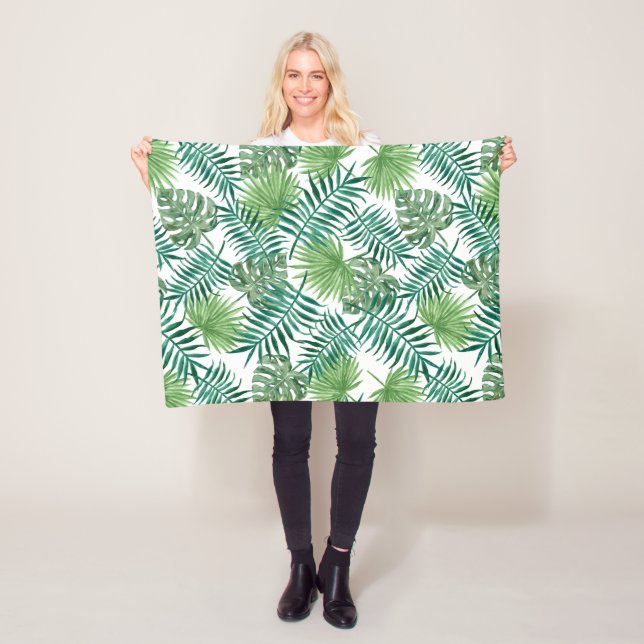 Tropical Jungle Leaves Fleece Blanket (In Situ)