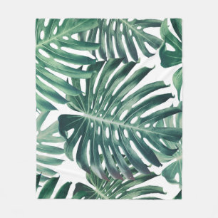 Tropical Jungle Leaves Floral Background Fleece Blanket