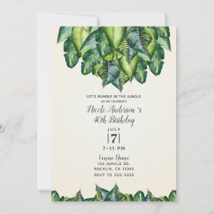 Tropical Jungle Leaves Green Botanical Birthday Invitation