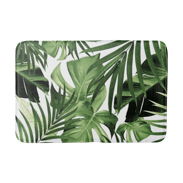 Tropical Jungle Leaves Pattern #12 Bath Mat (Front)