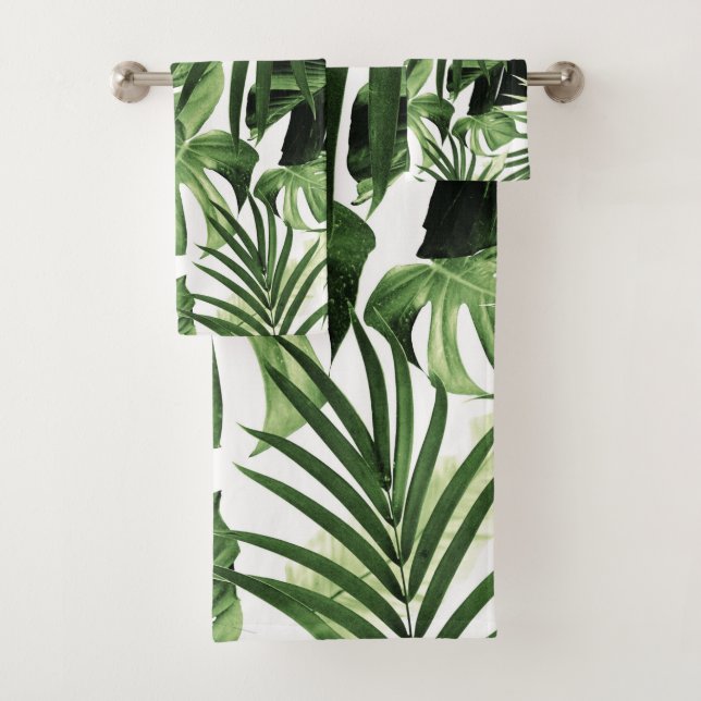 Tropical Jungle Leaves Pattern #12 Bath Towel Set (Insitu)