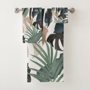 Tropical Jungle Leaves Pattern #13 (Fall Colours) Bath Towel Set