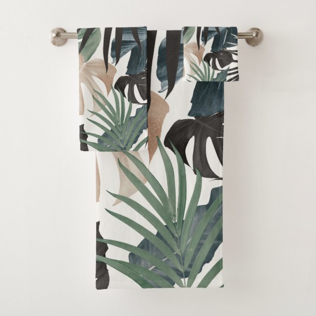 Tropical Jungle Leaves Pattern #13 (Fall Colours) Bath Towel Set (Insitu)
