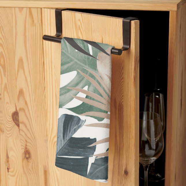 Tropical Jungle Leaves Pattern #13 (Fall Colours)  Tea Towel (Thirds Fold)