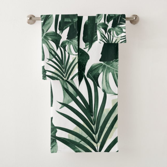 Tropical Jungle Leaves Pattern #4 Bath Towel Set (Insitu)