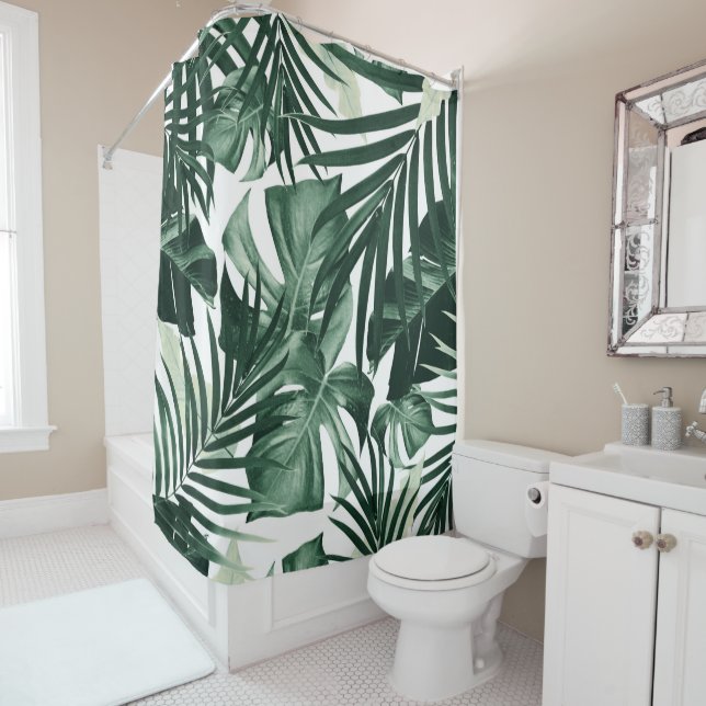 Tropical Jungle Leaves Pattern #4 Shower Curtain (In Situ)