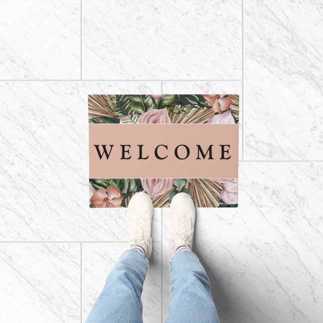 Tropical Jungle leaves Rainforest flowers Doormat (Indoor)
