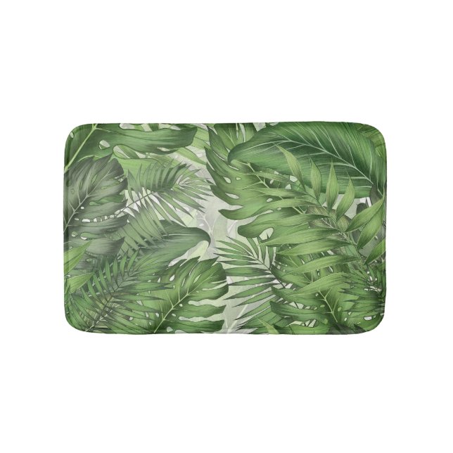 Tropical jungle leaves: seamless floral background bath mat (Front)