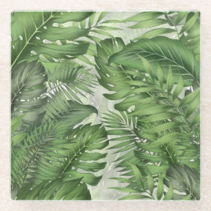 Tropical jungle leaves: seamless floral background glass coaster