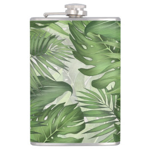 Tropical jungle leaves: seamless floral background hip flask