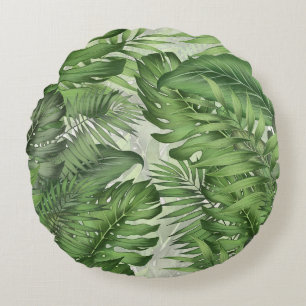 Tropical jungle leaves: seamless floral background round cushion