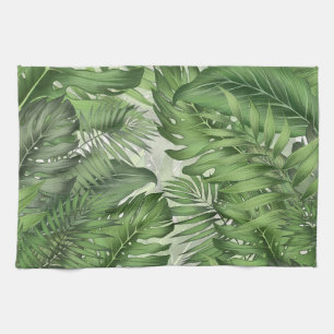 Tropical jungle leaves: seamless floral background tea towel