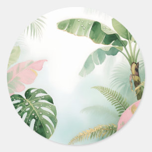 Tropical Jungle Leaves Watercolor Classic Round Sticker