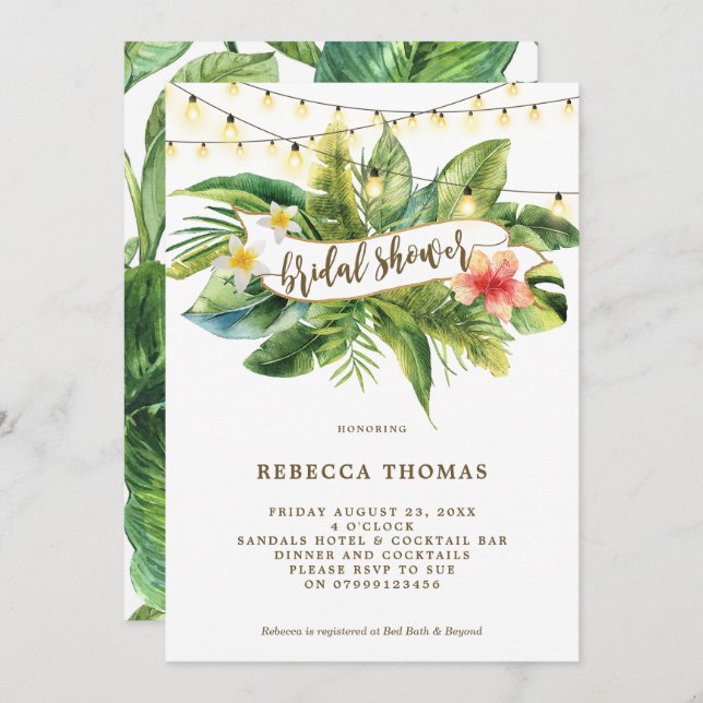 Tropical jungle lights bridal shower invitation (Front/Back)