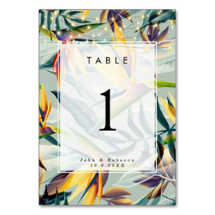 tropical jungle lights wedding table number card