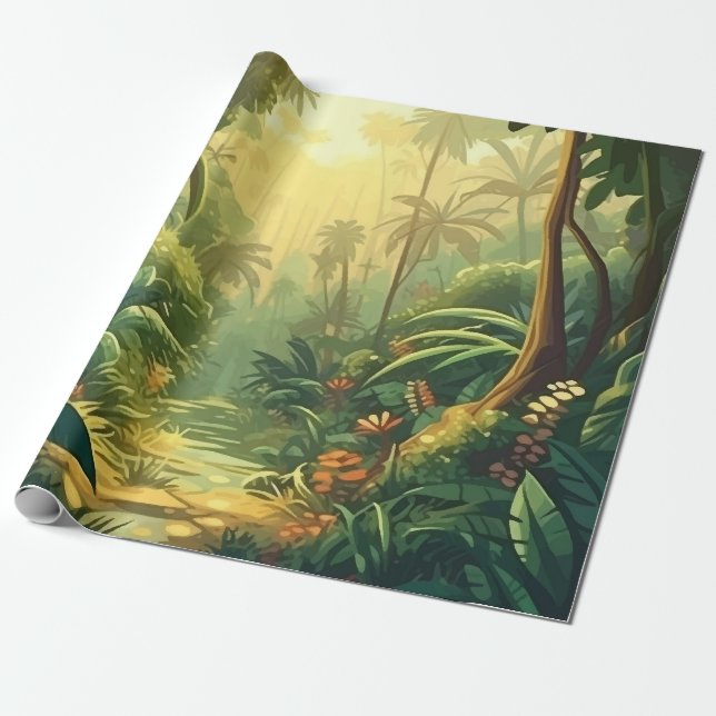 tropical jungle lush exotic vegetation nature plan wrapping paper (Unrolled)