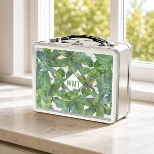 Tropical Jungle Modern Monogram Metal Lunch Box