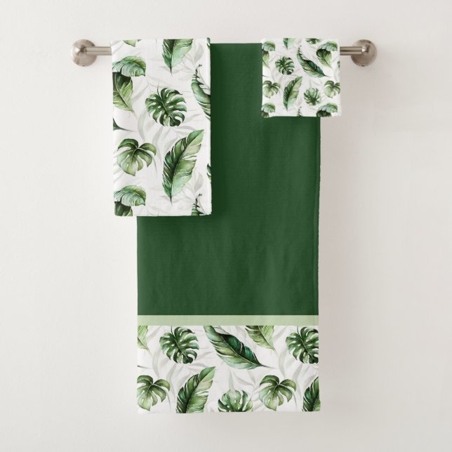 Tropical Jungle Monstera Leaves Bath Towel Set (Insitu)