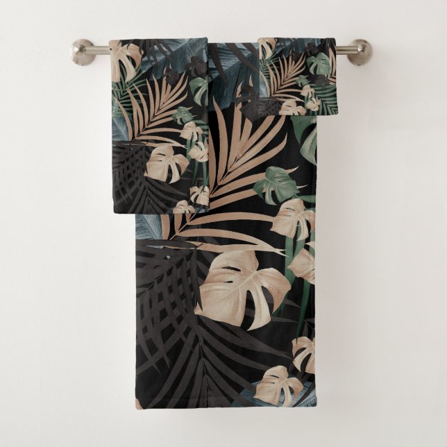 Tropical Jungle Night Leaves 13 - Repeating Bath Towel Set (Insitu)
