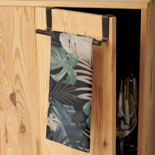 Tropical Jungle Night Leaves 13 - Repeating Tea Towel