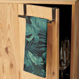 Tropical Jungle Night Leaves 1 - Repeating Tea Towel