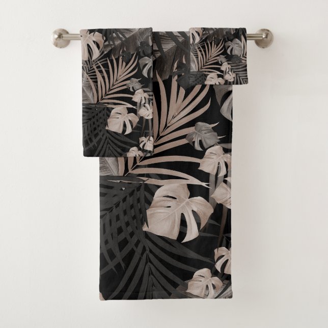 Tropical Jungle Night Leaves 8 - Repeating Bath Towel Set (Insitu)