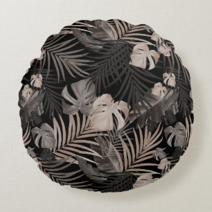 Tropical Jungle Night Leaves 8 - Repeating Round Cushion
