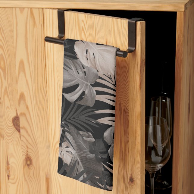 Tropical Jungle Night Leaves 8 - Repeating Tea Towel (Thirds Fold)