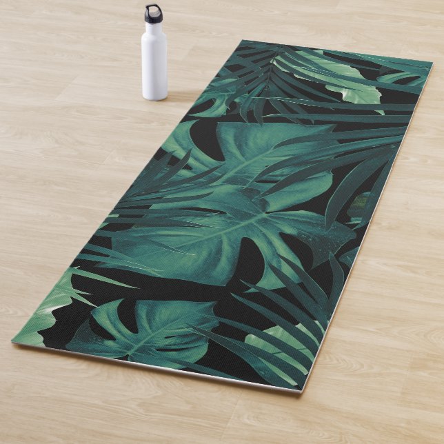Tropical Jungle Night Leaves Pattern #1 #tropical Yoga Mat (In Situ)
