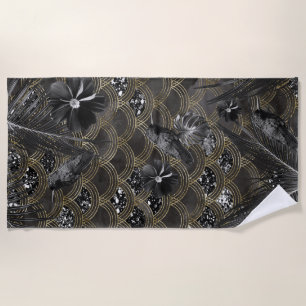 Tropical Jungle Noir Scales Glam 1 Beach Towel