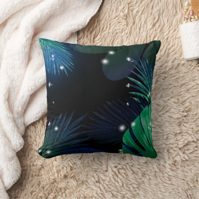 Tropical Jungle | Overlapping Palm Monstera Leaves Cushion (Blanket)
