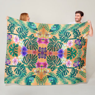 tropical jungle painting fleece blanket