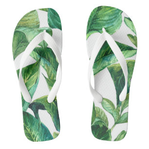 tropical jungle palm leaves flip flops