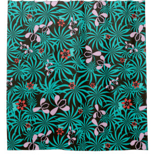 Tropical jungle palm leaves orchid flowers bloom c shower curtain