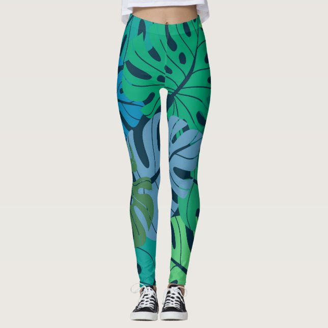 Tropical Jungle Palm Seamless Pattern Leggings (Front)