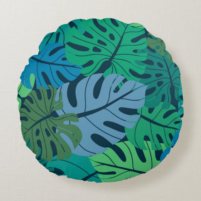 Tropical Jungle Palm Seamless Pattern Round Cushion (Front)