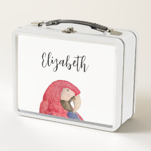 Tropical Jungle Parrot Drawing Macaw  Metal Lunch Box