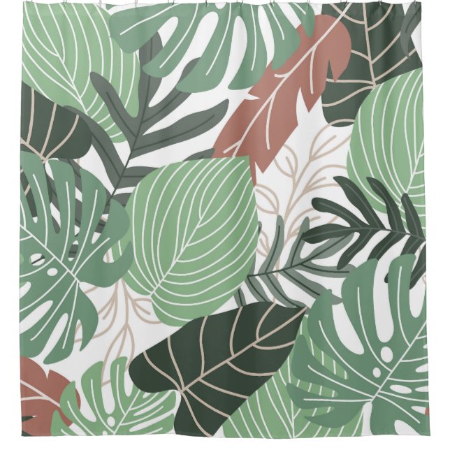 Tropical jungle plants, floral Hawaiian wallpaper. Shower Curtain (Front)